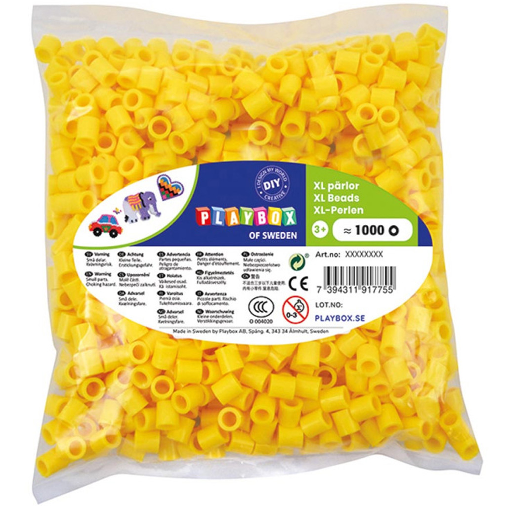 PlayBox: 9 mm XL MIDI Bügelperlen, 1000 Stück, gelb