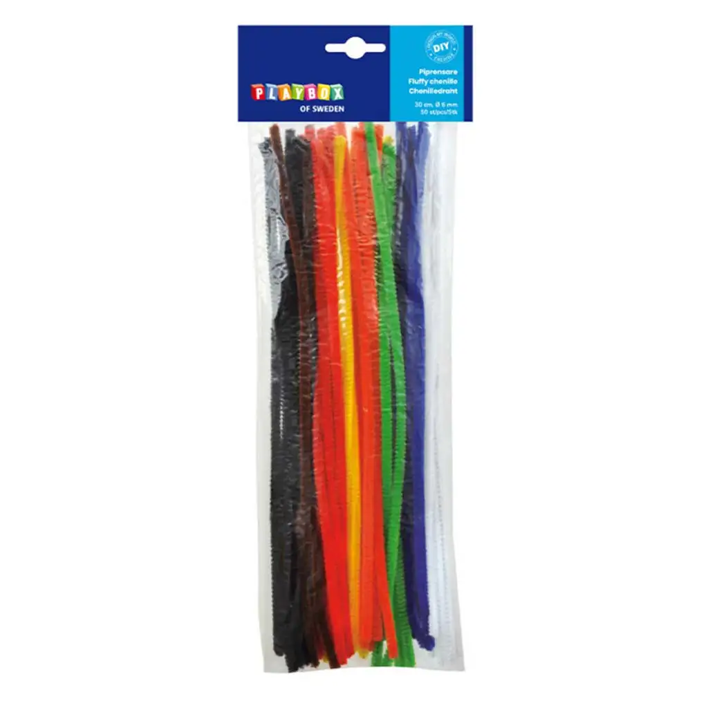 PlayBox: Chenille Drähte Grundfarben 50 Stück 6mm