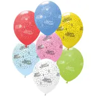 „Happy Birthday” feliratos, pöttyös lufik – 6 db-os szett