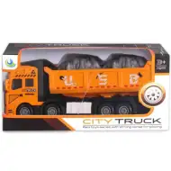 City Truck: Négytengelyes fém teherautó modell billencses felépítménnyel - fénnyel és hanggal