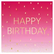 Rózsaszín színű szülinapi "Happy Birthday" feliratú 2 rétegű papírszalvéta 20db-os csomag