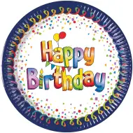 Vidám kék-fehér szülinapi „Happy Birthday” feliratú papírtányér 8db-os szett