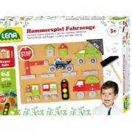 LENA: Kalapácsos parafatábla játékszett 64db-os - Járművek és közlekedés
